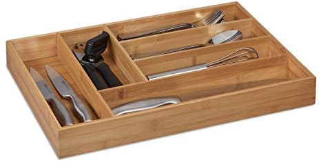 Relaxdays Besteckkasten, 6 Fächer, Bambus, Schubladenkasten für Besteck & Küchenutensilien, HBT: 5 x 30,5 x 43 cm, Natur