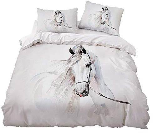 LIANHUAA Set di biancheria da letto con motivo a cavalli, in morbida microfibra, per adulti, adolescenti, bambini, ragazzi (1, singolo, 140 x 210 cm)