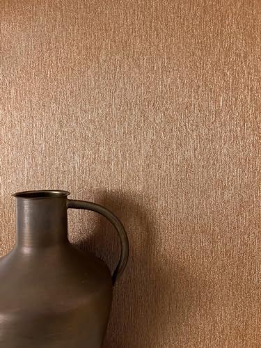 Newroom Vliestapete Braun Metallic Uni Tapete Wohnzimmer Schlafzimmer | Kupferbraun Schimmer, changierende Streifenstruktur, Glamour Loft Stil, ansatzfrei, Mustertapete für Flur Büro