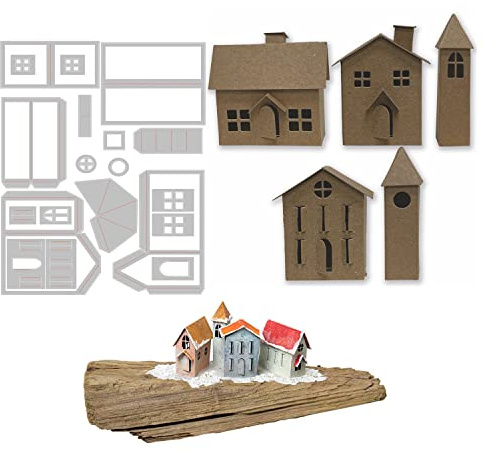 OTCRAFT Weihnachtsschablonen Retro Haus Schornstein Metall Stanzformen Kohlenstoffstahl Prägeschablonen für Weihnachten Erntedankfest Feiertag DIY Dekorationsbedarf Scrapbooking Stanzen & Prägen