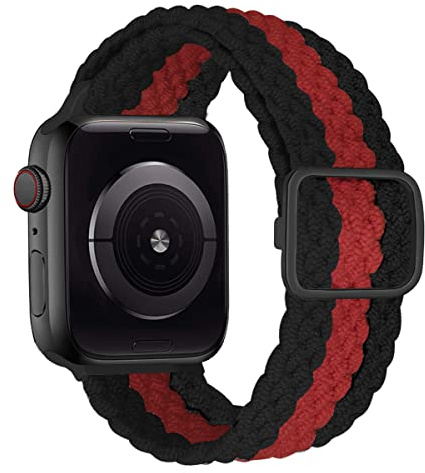 MroTech Kompatibel med elastisk flätad klockarmband 49 mm 45 mm 44 mm 42 mm nylonband ersättning för Watch Series Ultra 8 7 6 5, 4 3 2 1 SE Solo Loop Sport Band, svart/röd/svart