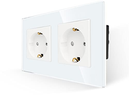 JIMEIDA Doppelsteckdose Weiß 16Amp Glas Schuko Steckdosen Unterputz Schutzkontakt Wandsteckdose- 157*86mm,250V