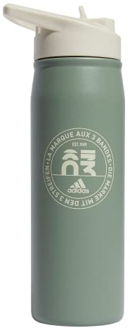 adidas 600 ml Trinkflasche aus Metall mit Strohhalm-Oberseite, doppelwandig, isoliert, 18/8 Edelstahl, Silbergrün/Aluminiumoxid-Beige, 590 ml