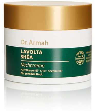 Dr. Armah - Lavolta Shéa - Nachtcreme - Feuchtigkeitscreme mit Nachtkerzenöl, Sheabutter & Mandelöl - Gesichtscreme für trockene & sensible Haut - pH-hautneutral & parfümfrei - vegan - 150 ml