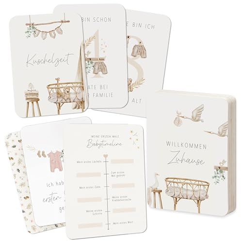 40 Meilensteinkarten Baby - Inspirierendes Meilenstein Karten Set inkl. Geschenkbox - für Mädchen - Hallo Du Bohotraum