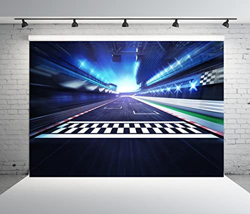 BELECO 2.1x1.5m Stoff Rennhintergrund Ziellinie Rennstrecke Rennwagen Auto Moto Rennstrecke Stadion Arena Jungen Geburtstag Party Deko Foto Requisiten