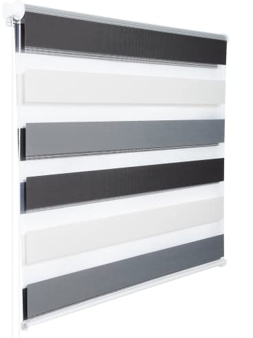 WOLTU Doppelrollo Klemmfix ohne Bohren Weiß+Grau+Anthrazit B100 x H120 cm, Duo Rollo lichtdurchlässig Fensterrollo für innen verdunkelnd, Zebrarollo mit Kettenzug - Seitenzugrollo für Fenster und Tür