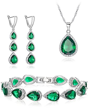Clearine Schmuck Set für versilbert klar Teardrop kubischer Zirkonina Halskette Lange Ohrringe und Armband für Damen Braut Party