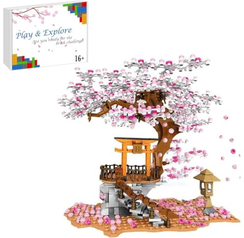 Sakura Baum Bausteine mit Minifiguren Bausatz, 1167+ Klemmbausteine Modular Japanische Kirschblütenbaum Modellbausatz mit Bauplatten, Konstruktionsspielzeug Kompatibel mit Großen Marken Baumhaus