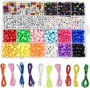 960-teiliges Buchstabenperlen-Set für Kinder - Bunte Perlen zum Auffädeln für Armbänder, Haarbänder, Schmuckbasteln - inkl. elastischer Schmuckfaden