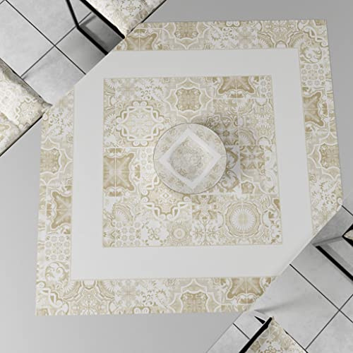 PETTI Artigiani Italiani - Accessori Tessili da Cucina, Centrotavola Moderno 90x90 cm in Microfibra, Tovaglia Centro Tavola Elegante in Stampa Digitale Vietri Tortora, 100% Made in Italy