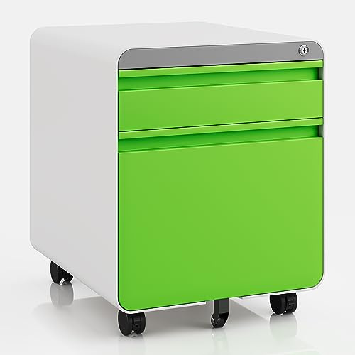 Dripex Metall Rollcontainer Stahl Rollcontainer mit 2 Schubladen und Hängeregistratur Abschließbarer Büroschrank Bürocontainer 5 Räder Aktenschrank 40 x 45 x 50 cm