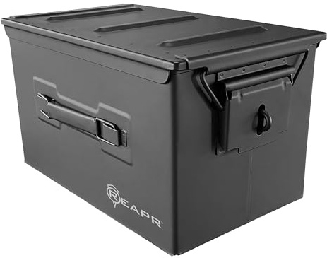 Black Sierra Equipment Ammo Box for 5.56mm up to .50 Cal, Large Tactical Lockable Ammo Can, Steel Ammunition Storage, Metal Storage Box for Ammunition, Magazines, Tools, Water Resistant Lock Box