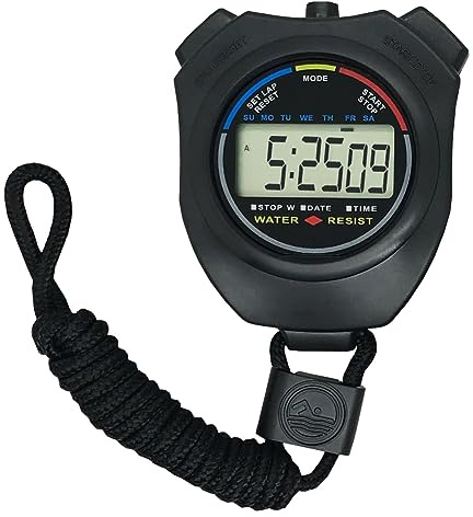 Digital Water-Proof Stop Watch, Multifunctional Sports Stop Watch for Swimming, Running, Basketball and Football, LCD Display Chronograph with Alarm Clock (Black Superior)