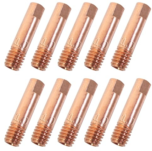ZFKXGS 10 Stück 1,0MM Mig Mag Schweissgerät Schweißzubehör Schweißdüsen M6 0.039 Zoll Stromdüse Schweiß Kontaktspitzen Kupfer Kontaktspitze für 15AK MIG MAG Schweißbrenner Zubehör Verschleißteile
