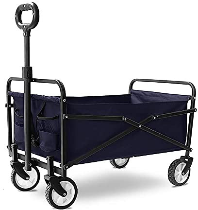Wäschewagen-Handwagen, zusammenklappbarer tragbarer Gartenwagen, robuster Wagen, Multifunktions-Einkaufswagen für Outdoor-Camping, Strand, Supermarkt, Zugwagen mit 4 Rädern, Tragkraft 60 kg/Blau