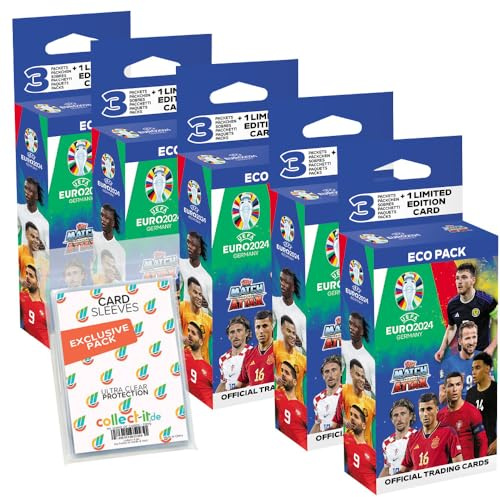 Bundle mit Match Attax UEFA Euro 2024 Germany - 5 Blister + Exklusive Collect-it Hüllen