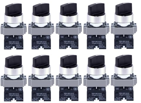 Uadme Drehschalter 2 Positionen, 10 Stück 22mm Drehwahlschalter Selbsthemmend 1 NO 2 Positionen, XB2 Umschalter für Maschinensteuerung | 600 V 10 A Drehschalter für Maschinensteuerung