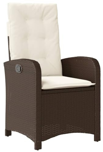 vidaXL Gartensessel Verstellbar mit Kissen Braun Poly Rattan