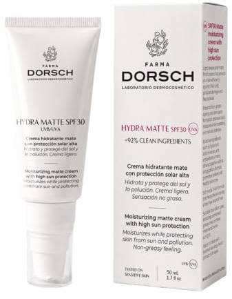 FARMA DORSCH – Hydra Matte SPF 30 | Crema Facial Hidratante con Protección Solar | Efecto Mate y Control de Brillos | Protege UVA, UVB, Luz Azul y Polución | Piel Mixta a Grasa