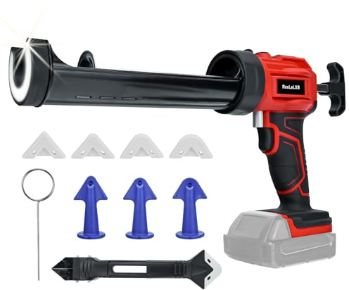 Cordless Caulking Gun for Milwaukee 18V Battery, Electric Caulk Adhesive Gun with 450lm LED Light, 4 Adjustable Speeds, Drip-free Caulk Gun, 10oz/300ml Caulking Tool for Filling, Sealing(No Battery)