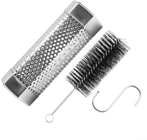 Tubo ahumador de pellets, parrilla eléctrica de carbón a gas, 6 pulgadas de acero inoxidable para barbacoa, tubo de pellets de madera, accesorio para barbacoa (6 pulgadas + cepillo + gancho)