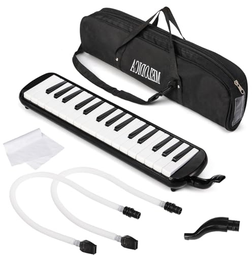 Tosnail 32 Key Melodica with Carrying Bag, Double Tubes Mouthpieces, Wipe Cloth, Air Piano Keyboard Musical Instrument for Kids, Beginners, Adults - Black