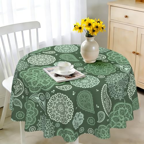 Tischdecke Rund 150 cm Wetterfest Abwaschbar - Polyester Boho Paisley Muster - Outdoor Tischdecke für Garten Küche Esszimmer Balkon - für 4-6 Personen - Wasserdicht & Langanhaltend