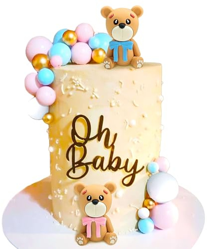 JeVenis Gender Reveal Party Deko Teddybär Geburtstagstorte Dekoration Babyparty Kuchen Deko
