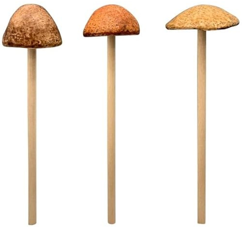 finehomegarden Pilz Steinzeug Garten Stecker 3Fb. sort. Wald orange/braun H24cm Herbst Wald Herbstdeko Skulptur Deko