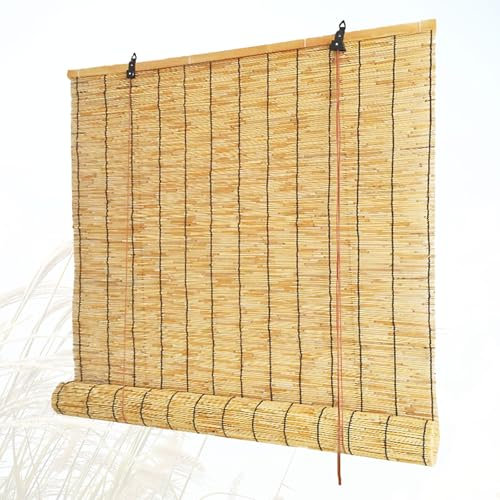 JSLJDM Bambusrollo Wetterfest Natur Bambus Rollo für Aussenbereich Retro Bambusrollo Breit 80 90 100 120 140cm Breit Fenster Sonnenschutz Rollo Bambus Rollo Jalousine Für Balkon Terrasse,Garten