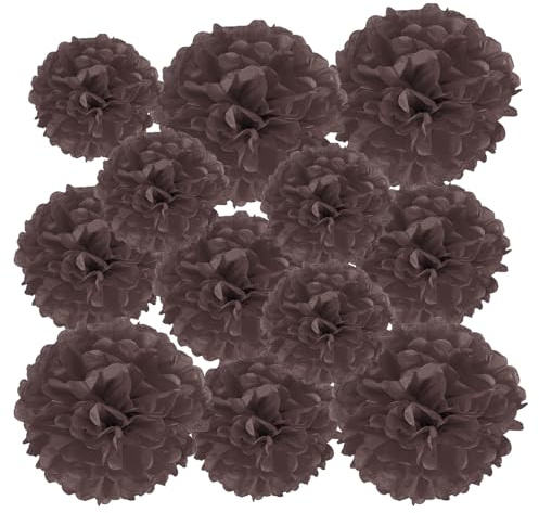 PATIKIL 12 Stück 10/15/20 cm Pom Poms Papier Blumen, Papierblumen Hochzeitsdeko Seidenpapier für Hochzeit Brautdusche Geburtstagsparty Hintergrund Dekoration, Braun