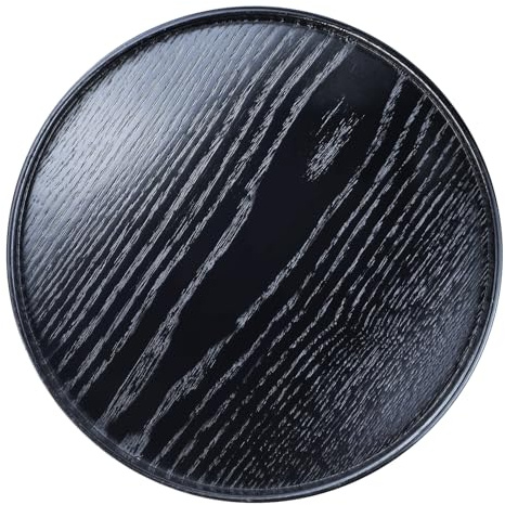 Gastro Tablett Rund Ø 21 cm, Serviertablett schwarz mit Anti Rutsch Beschichtung hoher, Rand Kellnertablett Kellner Gastro Tablett für Kaffee/Tee/Bar/Restaurant/Küche/Party/Server/Frühstückstablett