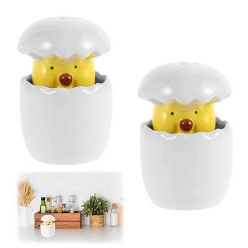 Salz & Pfefferstreuer Set - Miniaturhähne Design für dekoratives Kochen & Tischschmuck - Gewürzstreuer Keramik Küken Design - Spülmaschinenfest - für Pfeffer Chili Kräuter Salz Einweihungsgeschenk