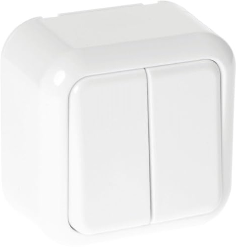 Interrupteur double Ancient à 2 touches en blanc. Avec un design compact de 6 x 6 x 3 cm, il est parfait pour décorer n'importe quel espace avec style et fonctionnalité en contrôlant la lumière.