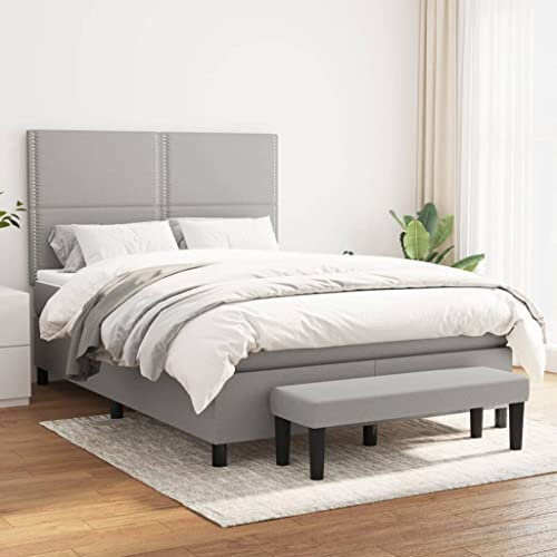 OHOOWOO Boxspringbett mit Matratze Hellgrau 140x200 cm Stoff,Exzellentes Boxspringbett erholsamen Schlaf