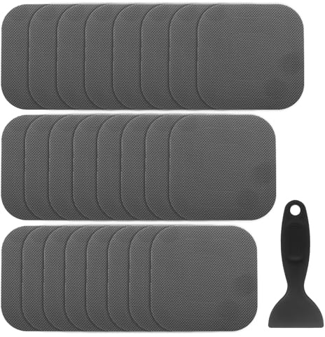 QUARKZMAN 24 Piezas de Pegatinas Antideslizantes para Bañera Ducha Piso 4 Cinta Adhesiva Antideslizante Estilo Cuadrado con Raspador para Baño Cocina Escalones de Bañera, Gris