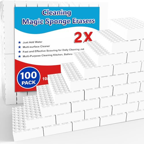 SmilinFit 100 esponjas mágicas de melamina 2 x Densidad más Fuerte, Limpiador de hogar multifunción para Cocina, baño, bañera, Fregadero, Limpiador de Pared