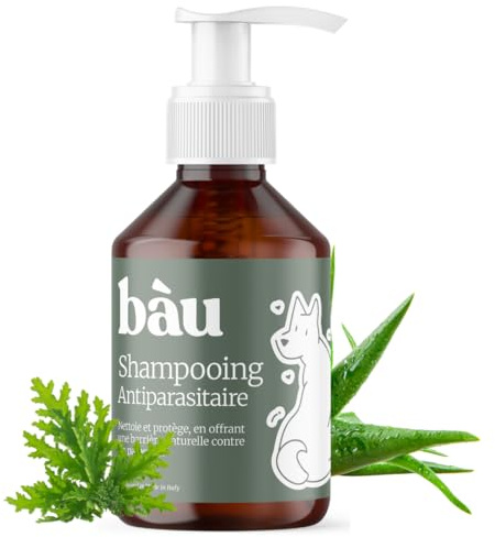 Bau Cosmesi Shampoo Antiparassitario per Cani con Olio di Neem e Aloe Vera, Protezione 100% Naturale Contro Pulci e Zecche, Shampoo Antipulci per Cani e Gatti Delicato sulla Pelle