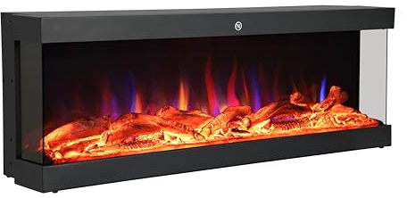 El Fuego® „Monaco“ 3D Wandkamin | 142 cm | 9 Verschiedene LED-Farbmodi |Fernbedienung und APP-Steuerung | Audio-Knistereffekt | Dimmer und Timer | inkl. Montage-Set | Elektrokamin Kaminofen