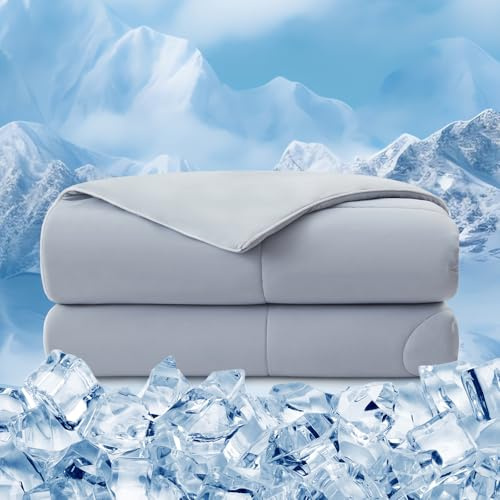 EMME Kühldecke Sommerdecke Kühlend 135 x 210 cm Doppelseitig Kühlende Decke | Arc-Chill Q-Max>0,45 Kühlende Bettdecke Kühldecke für Menschen Dünne Steppdecke Cooling Blanket Kuscheldecke, Grau