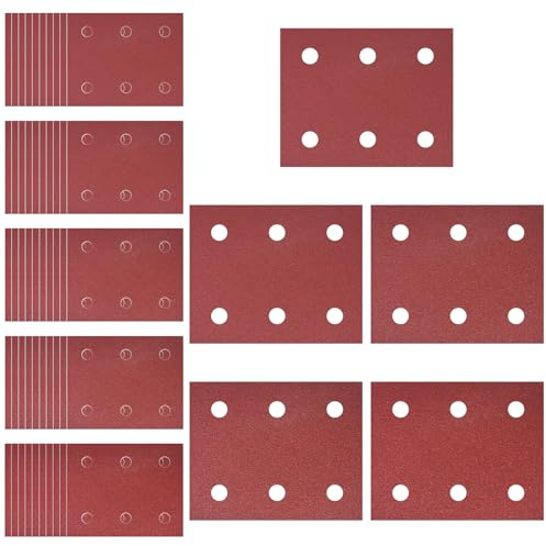 50 Stück Schleifpapiersatz, Schleifpapier Klett 102mm*114mm, 40/60/80/100/120 Körnung 6 Löcher Schleifblatt Set Kompatibel mit Makita BO4555 BO4554 BO4561