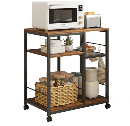 ZIWEI STAR Kitchen Microwave Cart, Microwave Stand, Small Kitchen cart, Bakers Rack Table Coffee Bar Cart with Wheels, Rolling Shelf for Office, Living Room, Balcony, Bedroom.