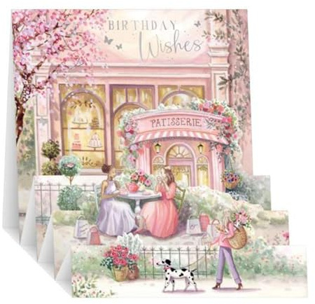 Noel Tatt Pop-Up-Geburtstagskarte für Sie – elegante Paris-Café-Szene – 3D-ausklappbares Design – Happy Birthday Karte Frauen – geprägtes Folien-Finish