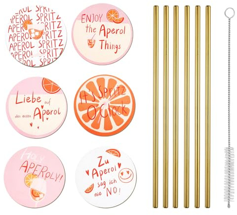 XFSRG 6 Pezzi Sottobicchieri Personalizzati 6 Pezzi di Cannucce Adatto per la Decorazione Della Tavola e per gli Accessori da bar(Rosa e Oro)
