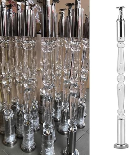Balustrade d'escalier d'intérieur en acrylique transparent avec support et base en métal, poteaux de garde-corps argentés de 85,1 cm – Broches d'escalier élégantes (lot de 1)