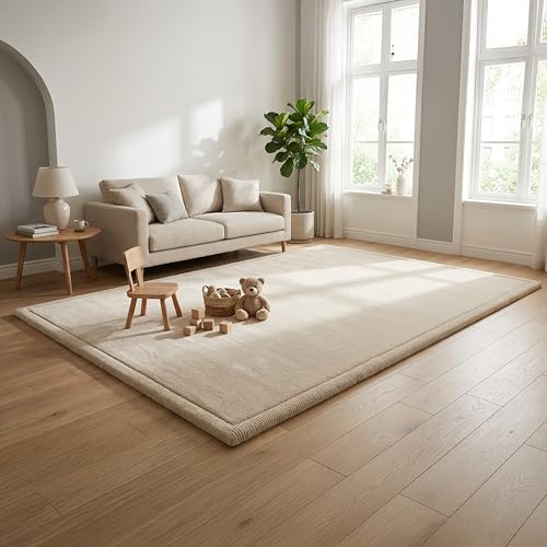 FRIEDO Krabbelmatte Baby I ÖKOTEX Zertifiziert I 200x300cm beige I Extra dick und weiche Spielmatte, Spielteppich I Rutschfester, wasserabweisender Teppich für Wohn und Kinderzimmer I Tatami Matte