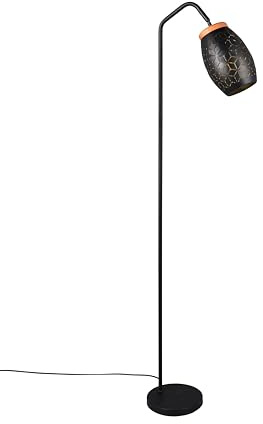 lightling Stehlampe Bill mit Holzakzenten, mit Fußschalter, IP20 Indoor, exkl. 1 x E27, max. 10W, Ø 22 cm, Höhe 147 cm, Metall, schwarz-gold