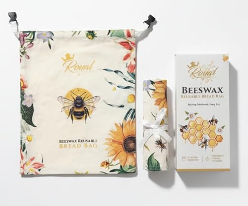 Reusable Beeswax Breads Bag | 2 Pack Organic Sourdough bread bags for homemade bread | Fridge and Freezer friendly Beeswax Lined cotton bag to keep your bread fresh and preserved | 2 XL bread Bags