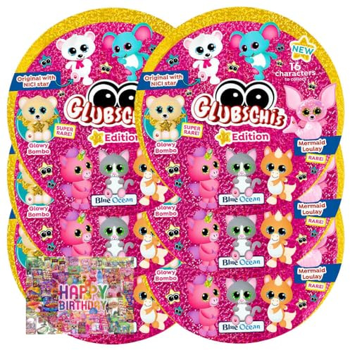 STRONCARD Bundle mit Blue Ocean Glubschis Sammelfigur Stern Serie 5 - Glubschi Glitzer Figur - 6 Tüte - Exklusive Geburtstagskarte